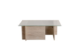 Hanah Home Mesa de Centro Vetrino Mármol Travertino Cristal Templado Melamina 105x40x65 cm